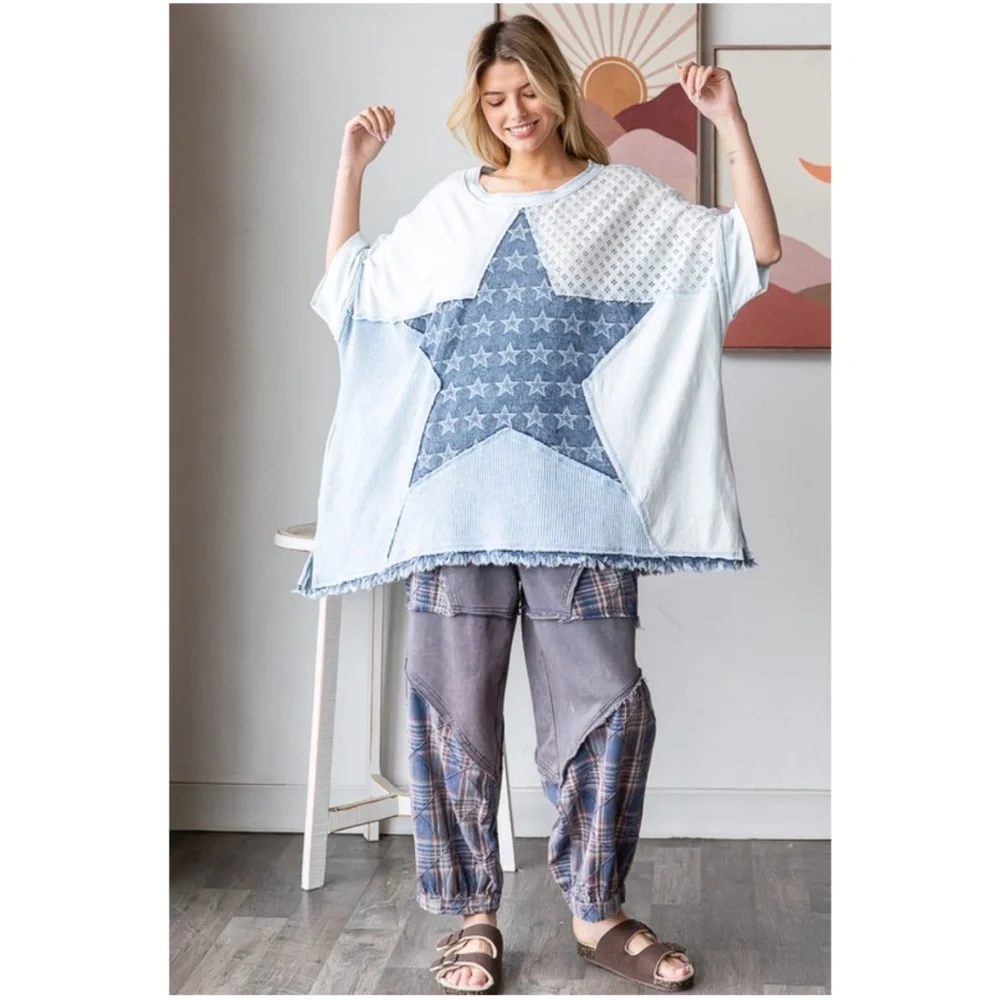 Oli & Hali Blue and White Star Short Sleeve Tee - Picture 6 of 6